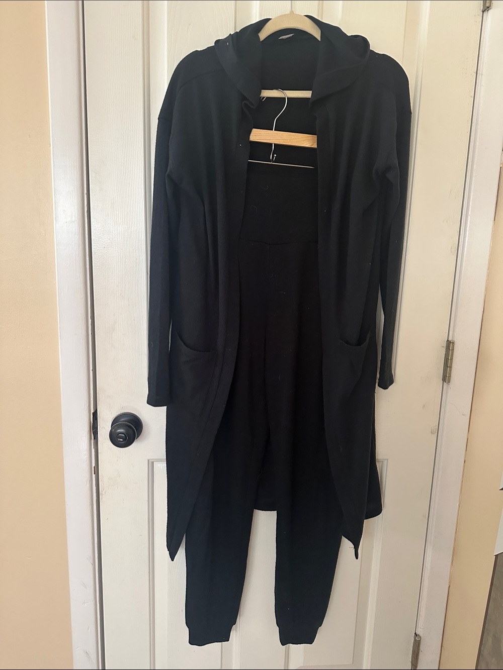 VENUS Black Long Hooded Cardigan & High rose fold over joggers.